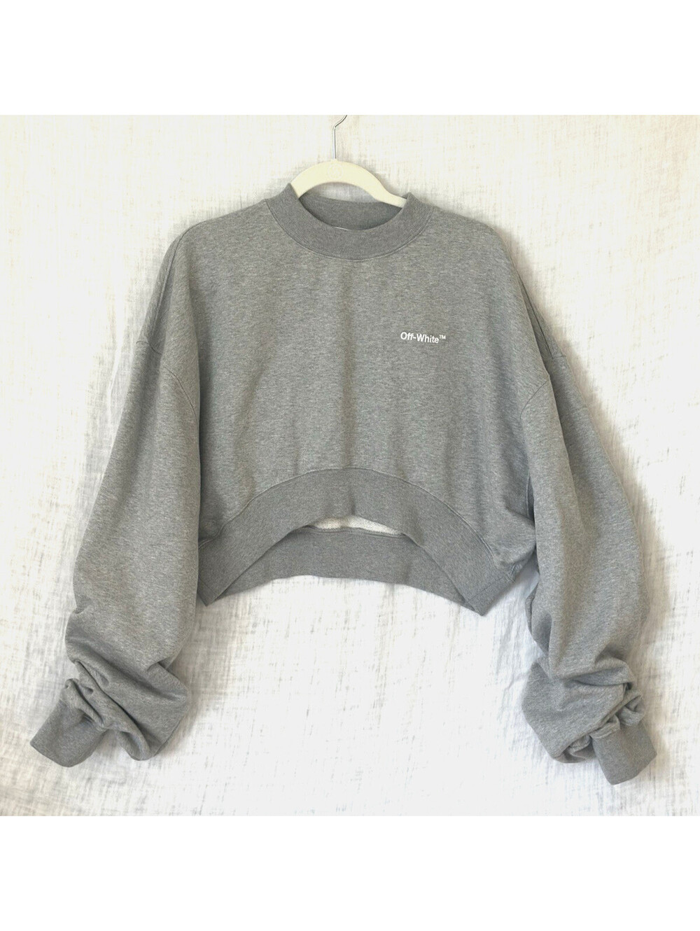 Off-White Women's Gray Cropped Ruched Hoodie [Large] Certilogo Verified